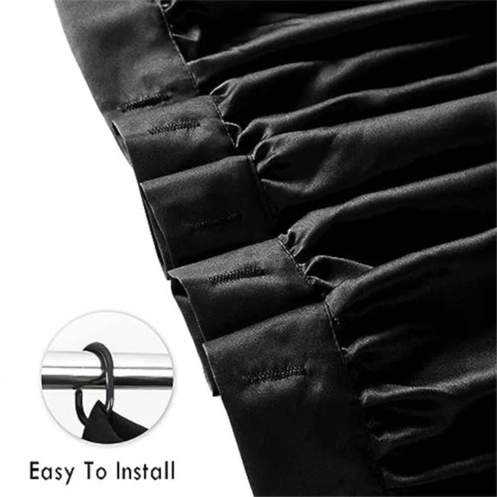 Black Ruffle Shower Curtain, Vintage Handcrafted Bow Tie Bath Curtain